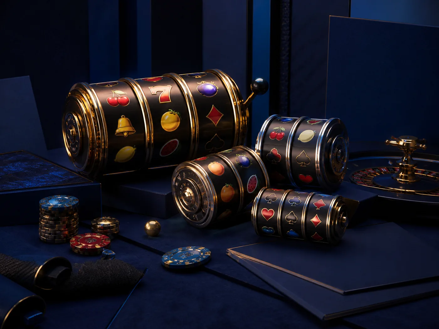 Komposisi slot, roulette, kartu, dan layar pertandingan generik